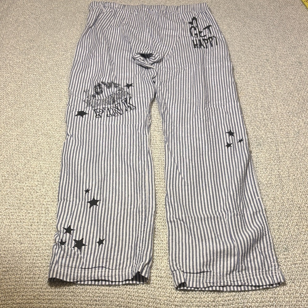Vintage Victoria's Secret PINK Striped Blue Metallic Pajama Pants - Picture 8 of 10